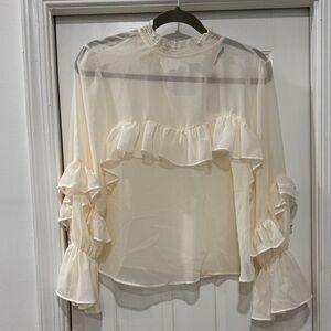 Zara Cream Sheer Ruffle Blouse